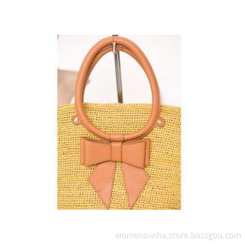 Autumn Yellow Raffia Handbags / Cowhide Handbags For Church